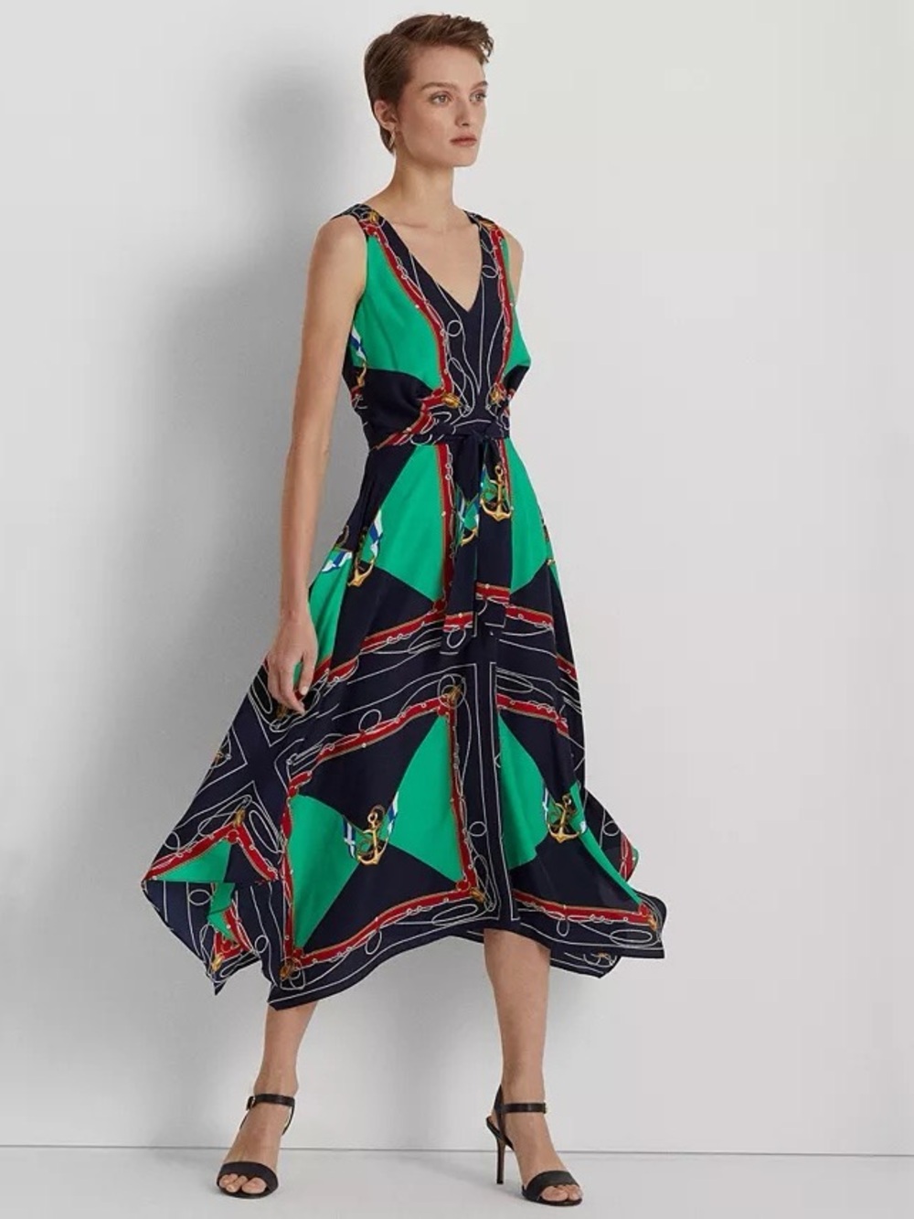 Lauren Ralph Lauren Sleeveless Nautical Print Handkerchief Hem Dress Size 4